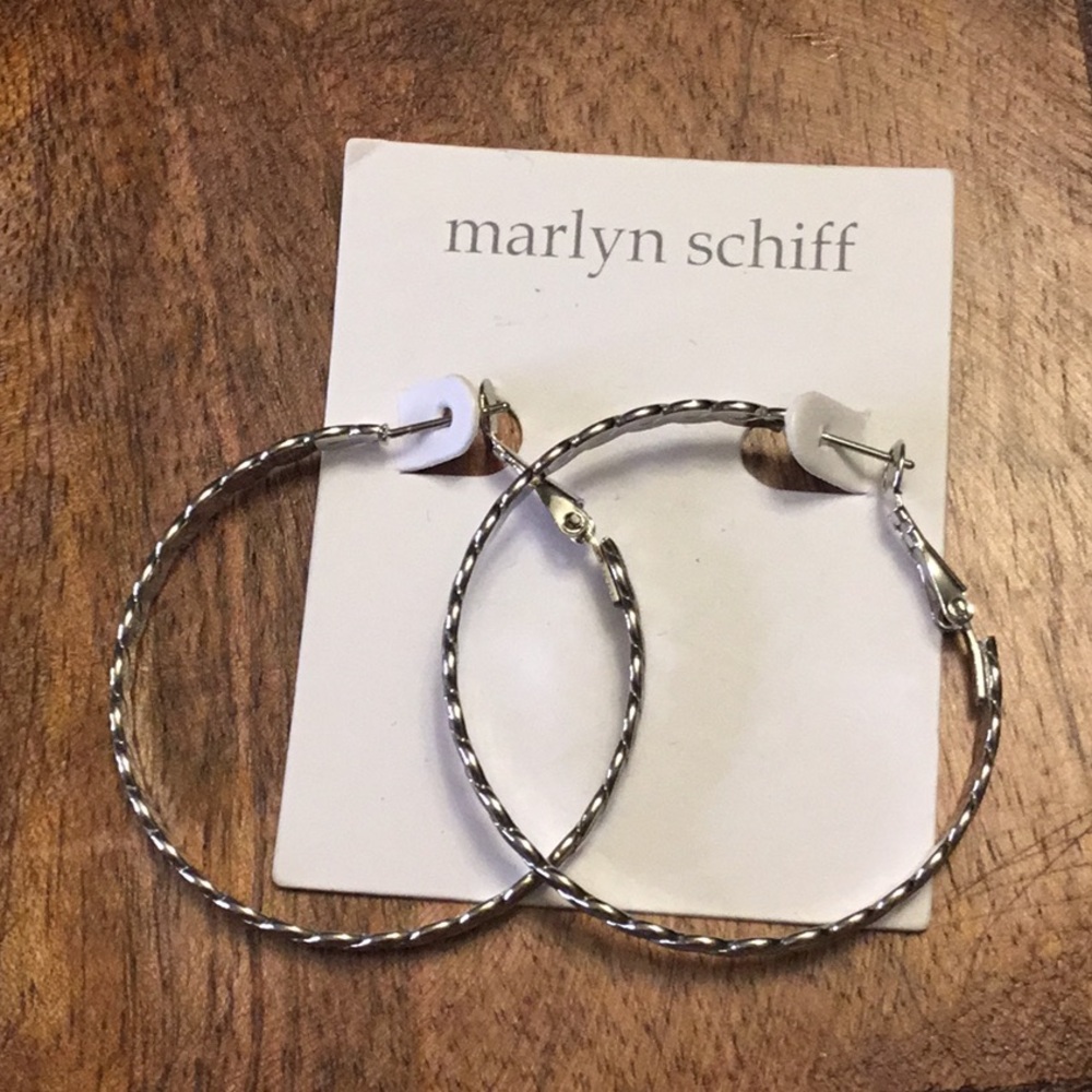 Marlyn Schiff Braided Look Silvertone Hoop Earrings 1.5” J043